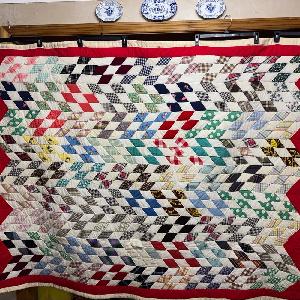 Multicolor Vintage Patchwork Hand Pieced & Hand Quilted Cotton Quilt